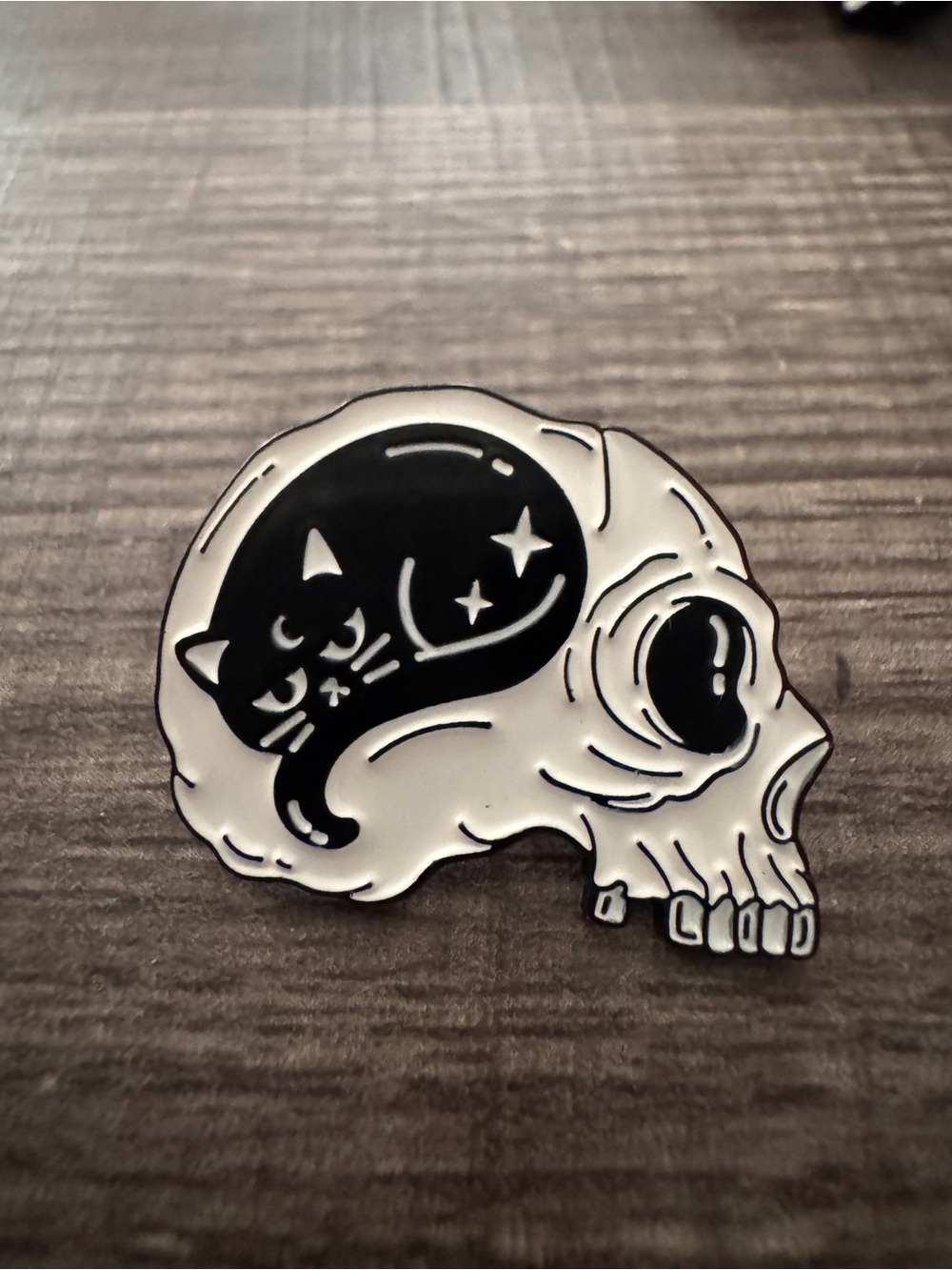 Black Cat Skull Enamel Pin Goth Spooky Halloween Accessory
